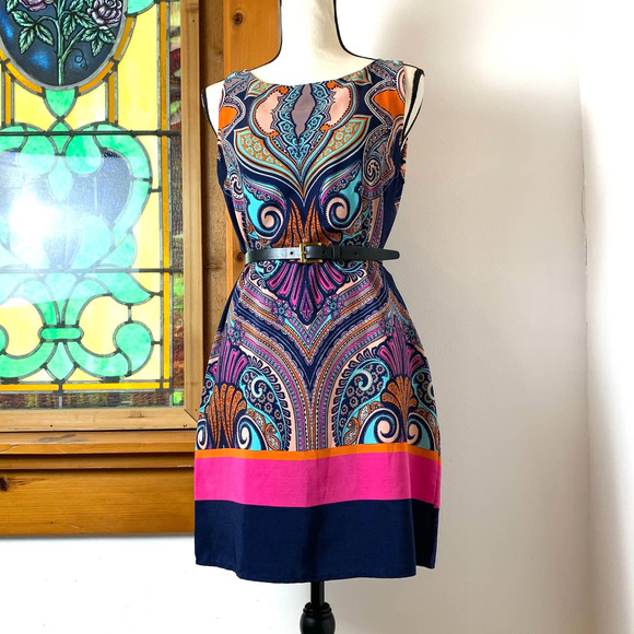 Vintage Psychedelic MOD Retro 60s Renneec. Midi Dress- S - Picture 5 of 10